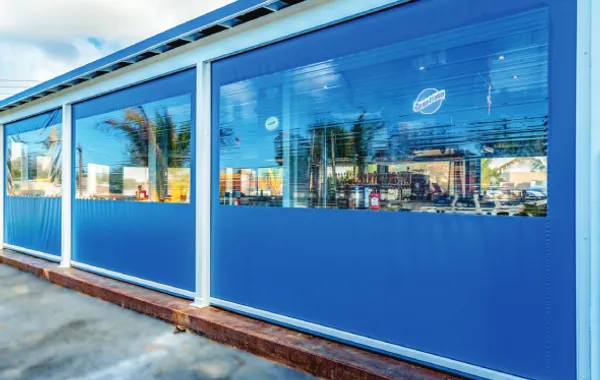 clear vinyl motorized screens enclosing a patio