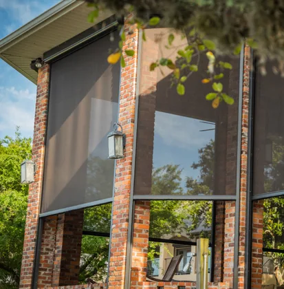 motorized exterior screen on a patio